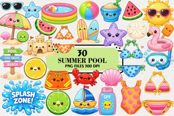 Download Kawaii Summer Pool Party Clipart Bundle - Party clipart Collection