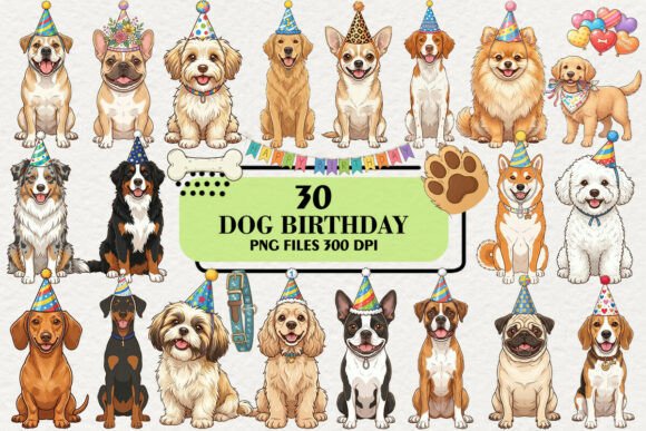 Download Kawaii Dog Birthday Party Clipart Bundle - Party clipart Collection