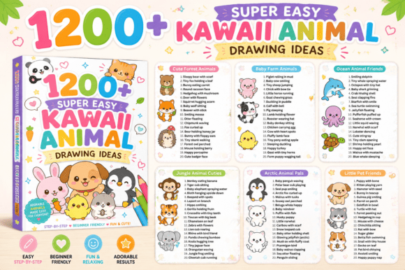 Download 1200+ Super Easy Kawaii Animal Drawing - Premium Bundle