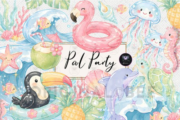 Download Summer Pool Party Clipart Watercolor - Party clipart Collection