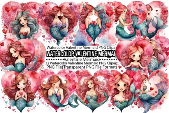 Download Watercolor Valentine Mermaid Sublimation - Premium Resources