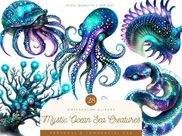Download Mystic Ocean Sea Creatures Clipart - Premium Bundle