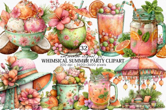 Download Whimsical Summer Party Clipart Bundle - Party clipart Collection