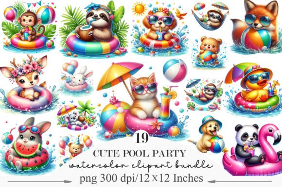Download Watercolor Cute Pool Party Clipart - Party clipart Collection