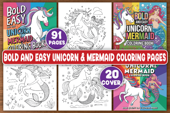 Download Bold and Easy Unicorn &amp; Mermaid Coloring - Premium Resources